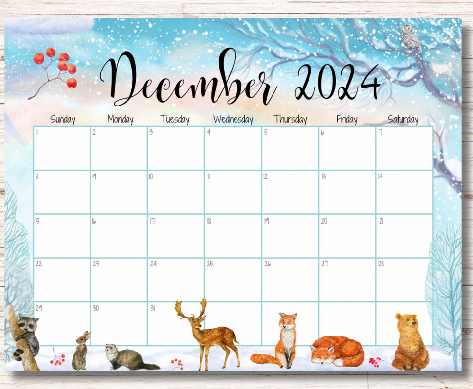 EDITABLE December  Calendar, Cute Animals, Beautiful Winter, Printable  Calendar, Fillable Monthly Planner, Kids Weekly Schedule, PDF - Etsy