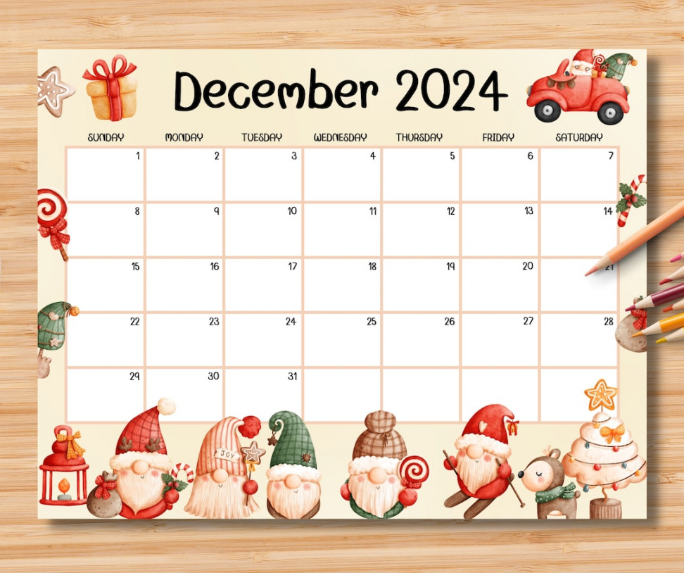 EDITABLE December  Calendar, Joyful Christmas With Cute Gnomes,  Printable Planner for Kids, Home Work Office Schedule, Instant Download -  Etsy