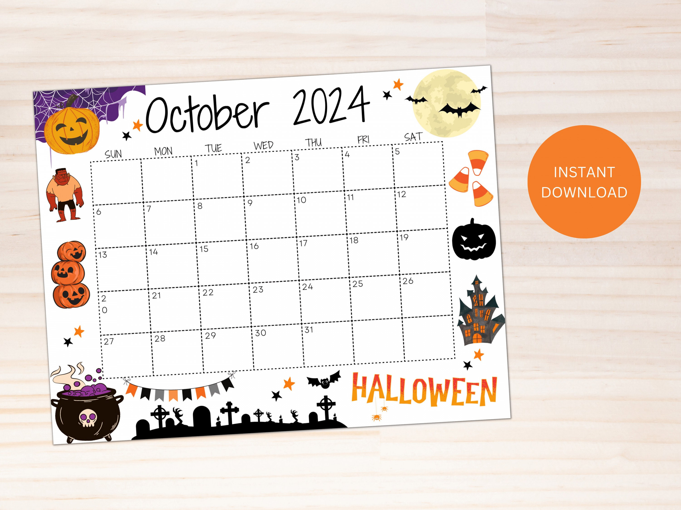 Editable October  Calendar, Printable Calendar,  Wall