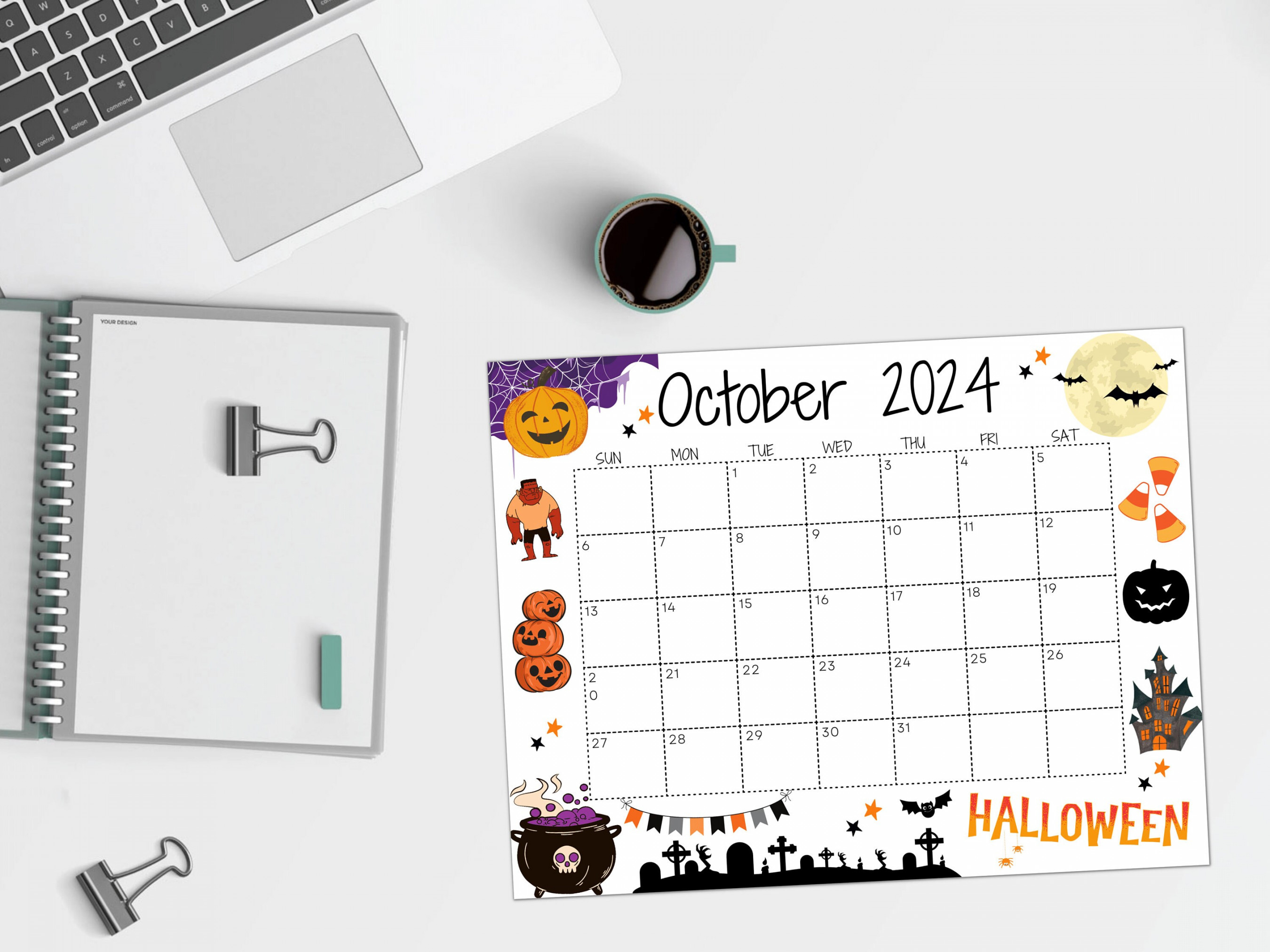 Editable October  Calendar, Printable Calendar,  Wall