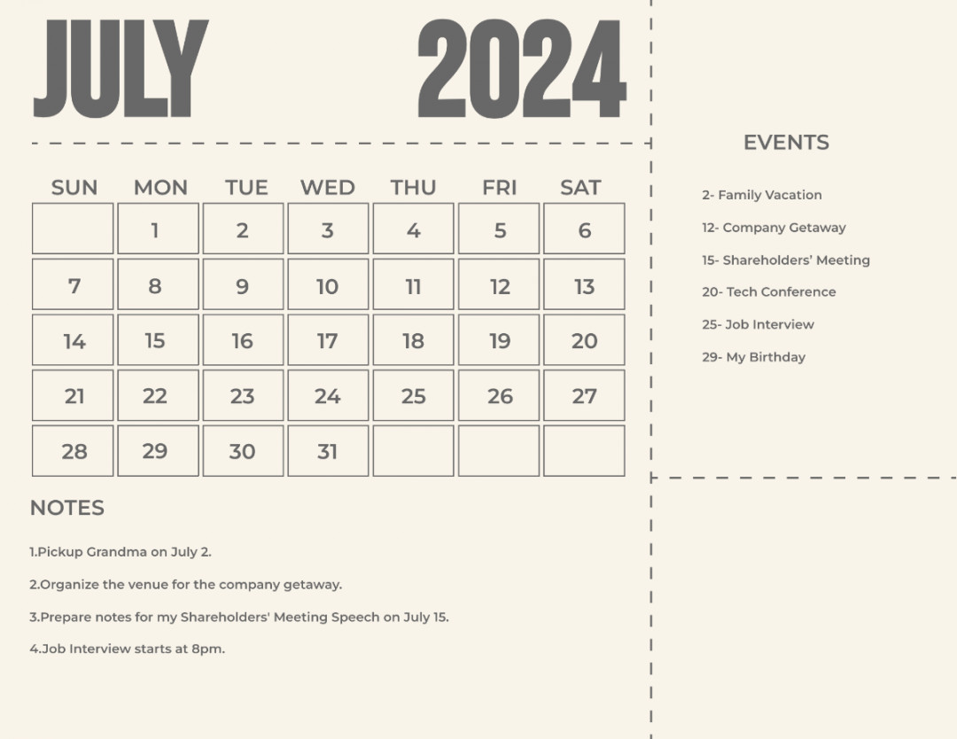 FREE July  Calendar Templates & Examples - Edit Online & Download