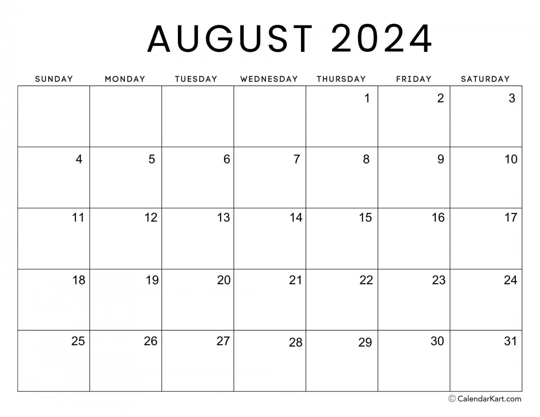 Free Printable August  Calendars - CalendarKart