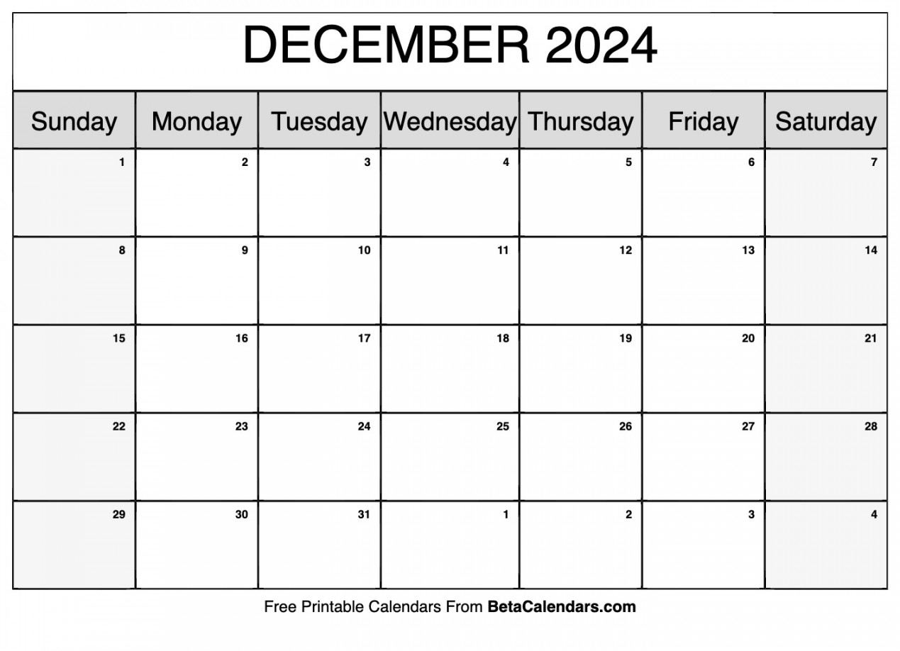 Free Printable December  Calendar