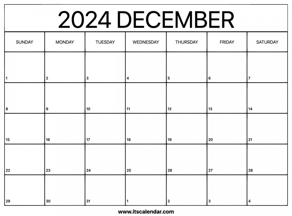 Free Printable December  Calendar