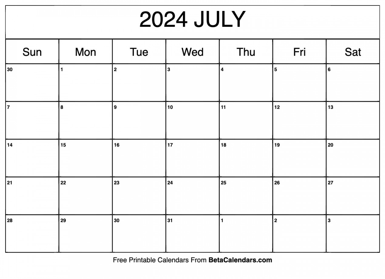 Free Printable July  Calendar