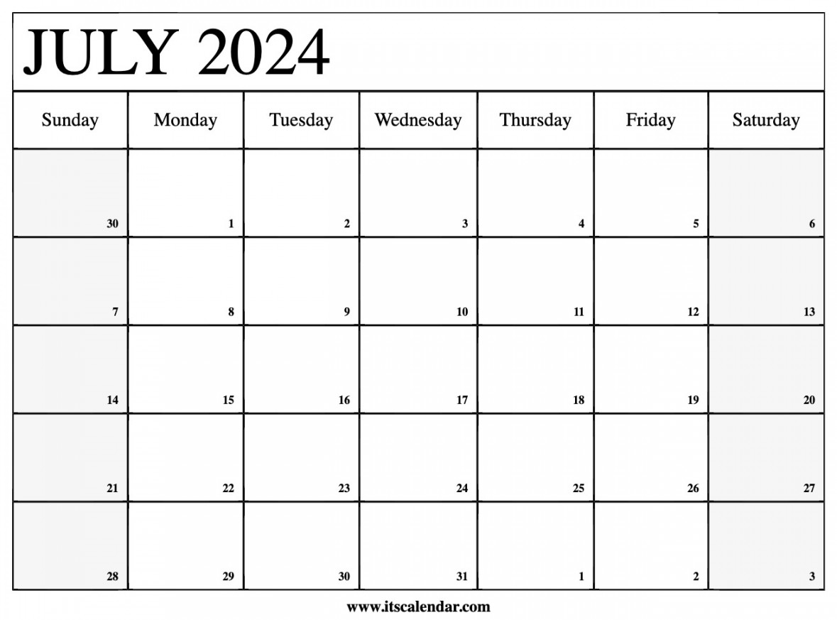 Free Printable July  Calendar