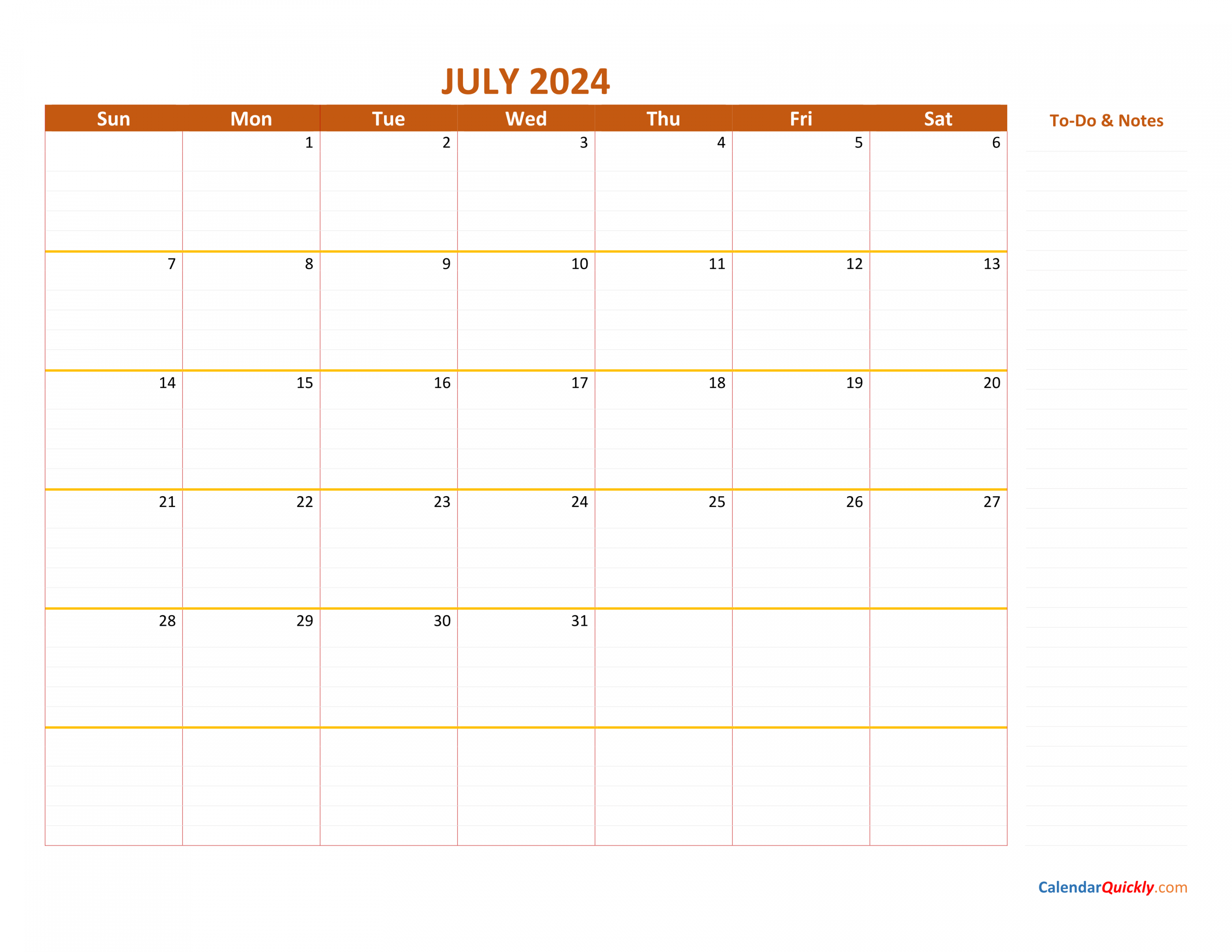 July  Calendar  Calendar Quickly
