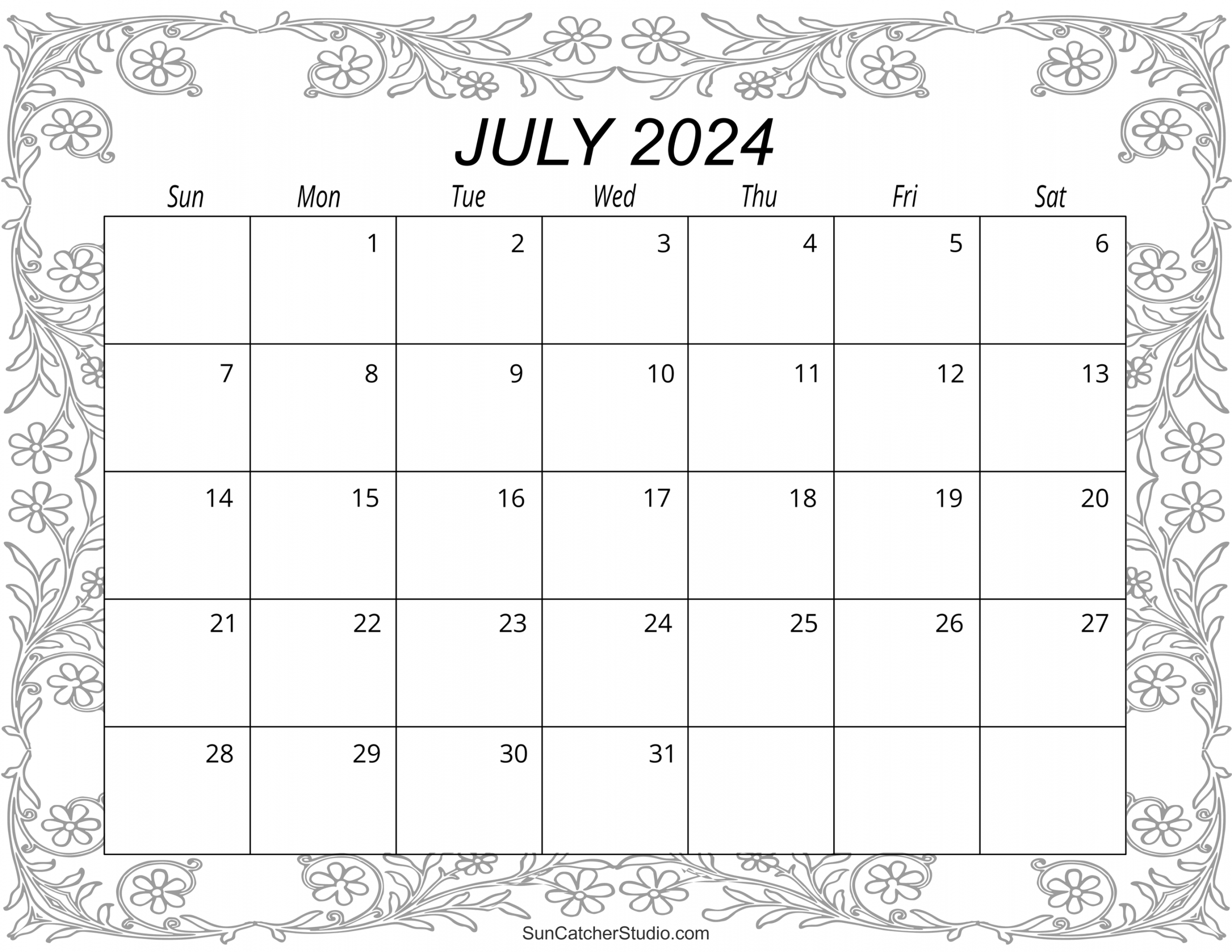 July  Calendar (Free Printable) – DIY Projects, Patterns