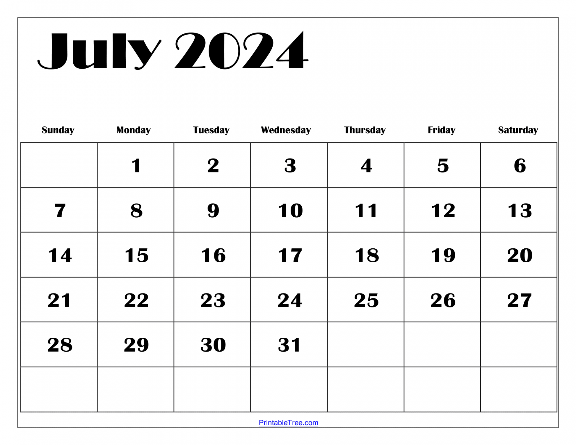 July  Calendar Printable PDF with Holidays Free Template