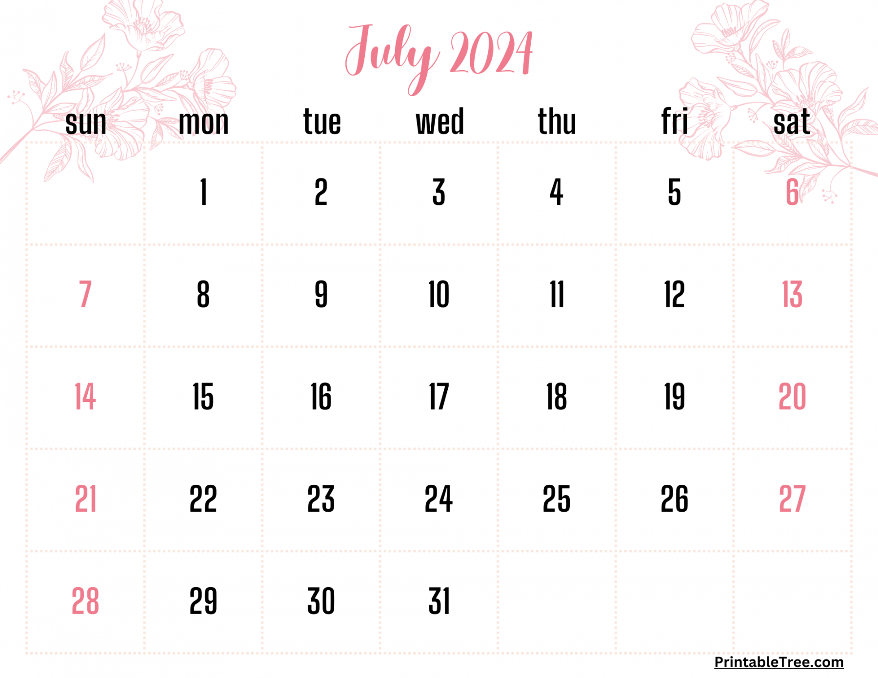 July  Calendar Printable PDF with Holidays Free Template