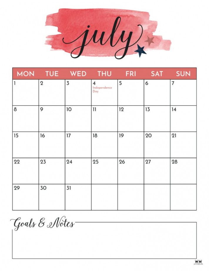 July  Calendars -  FREE Printables  Printabulls