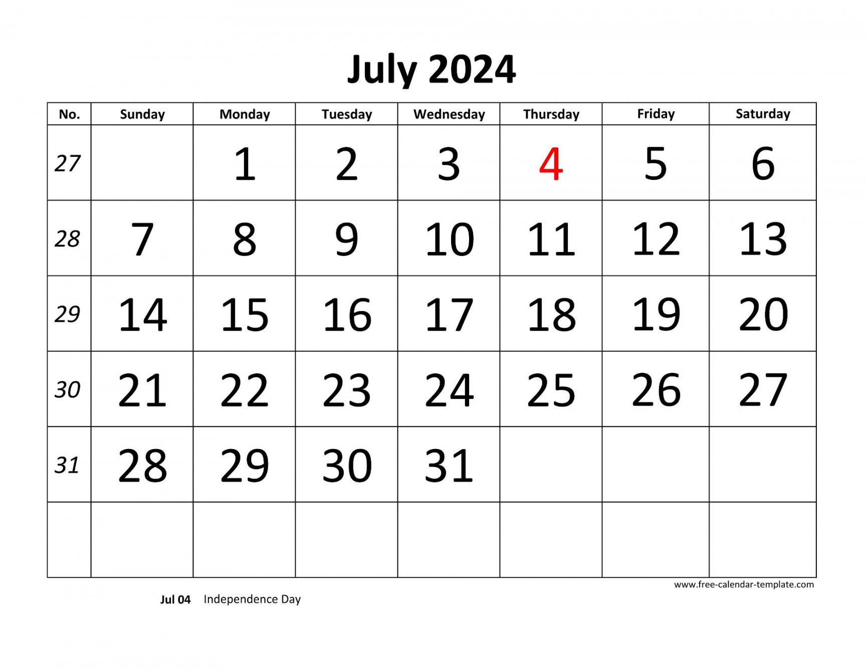July  Free Calendar Tempplate  Free-calendar-template