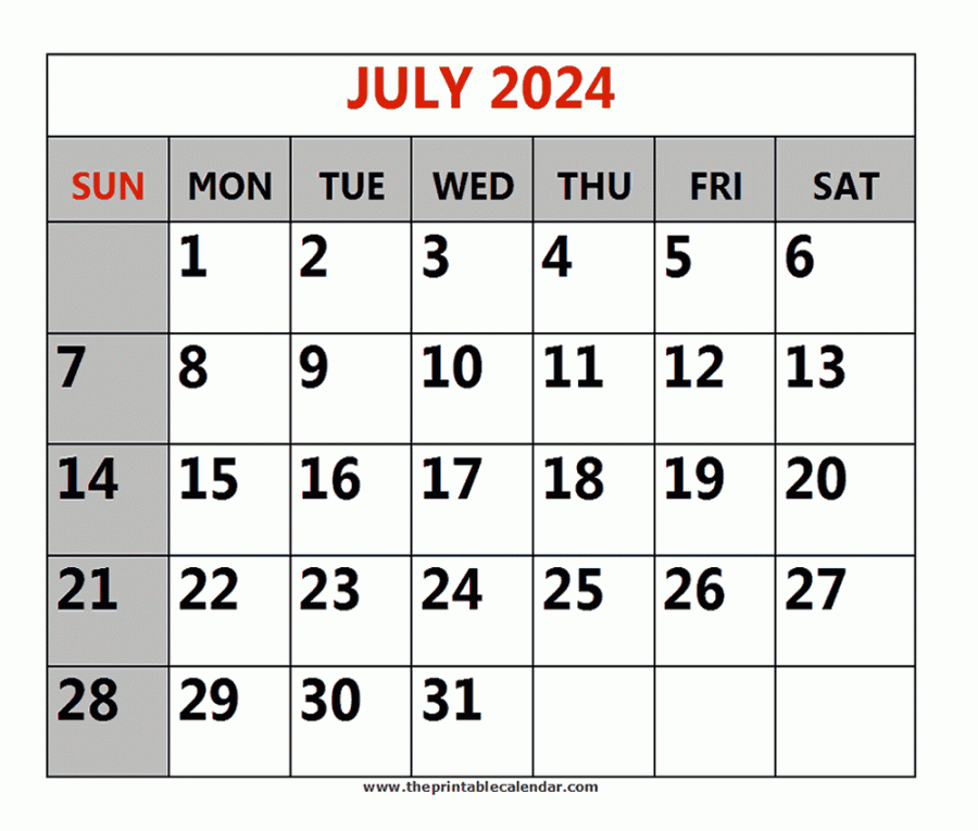 July  printable Calendars