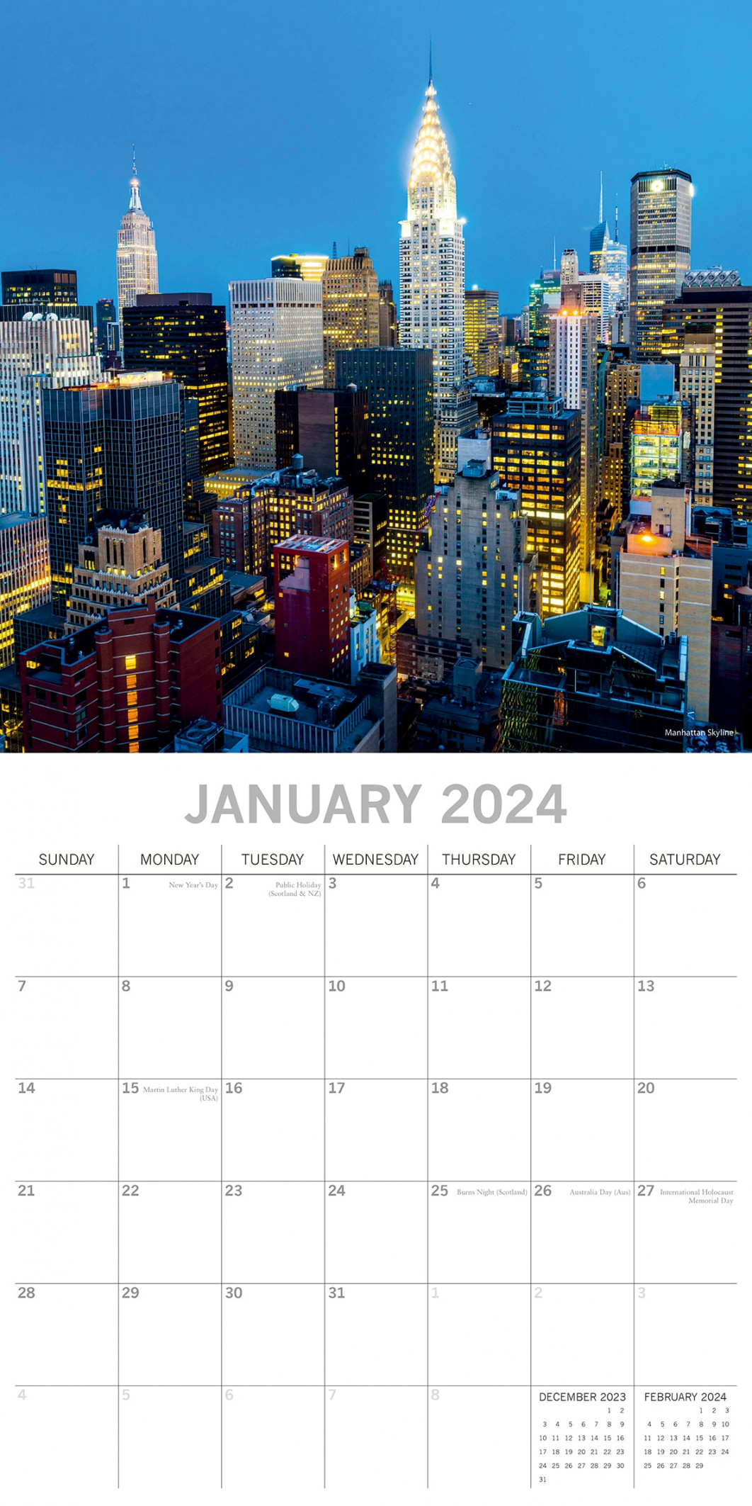 New York -  Square Wall Calendar  Month Premium Planner Xmas