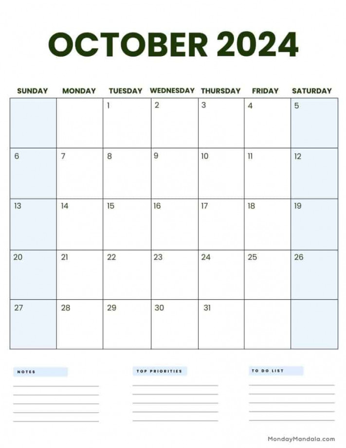 October  Calendars ( Free PDF Printables)