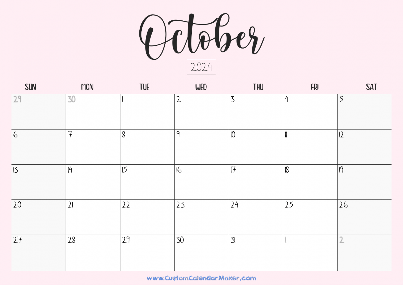 October  Printable Calendar ( Free Templates + PDF)