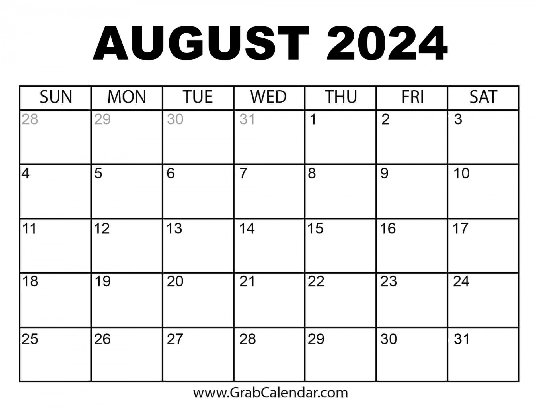 Printable August  Calendar