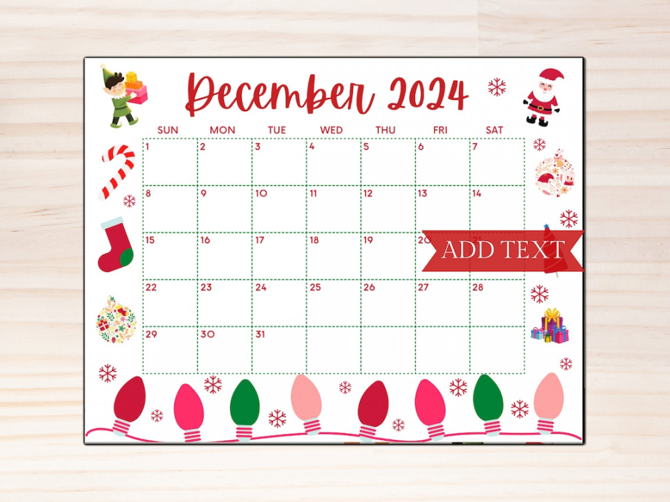 Printable December Calendar , Christmas Calendar, Holiday Calendar,  December  Printable Calendar, Family Calendar, Printable Digital - Etsy