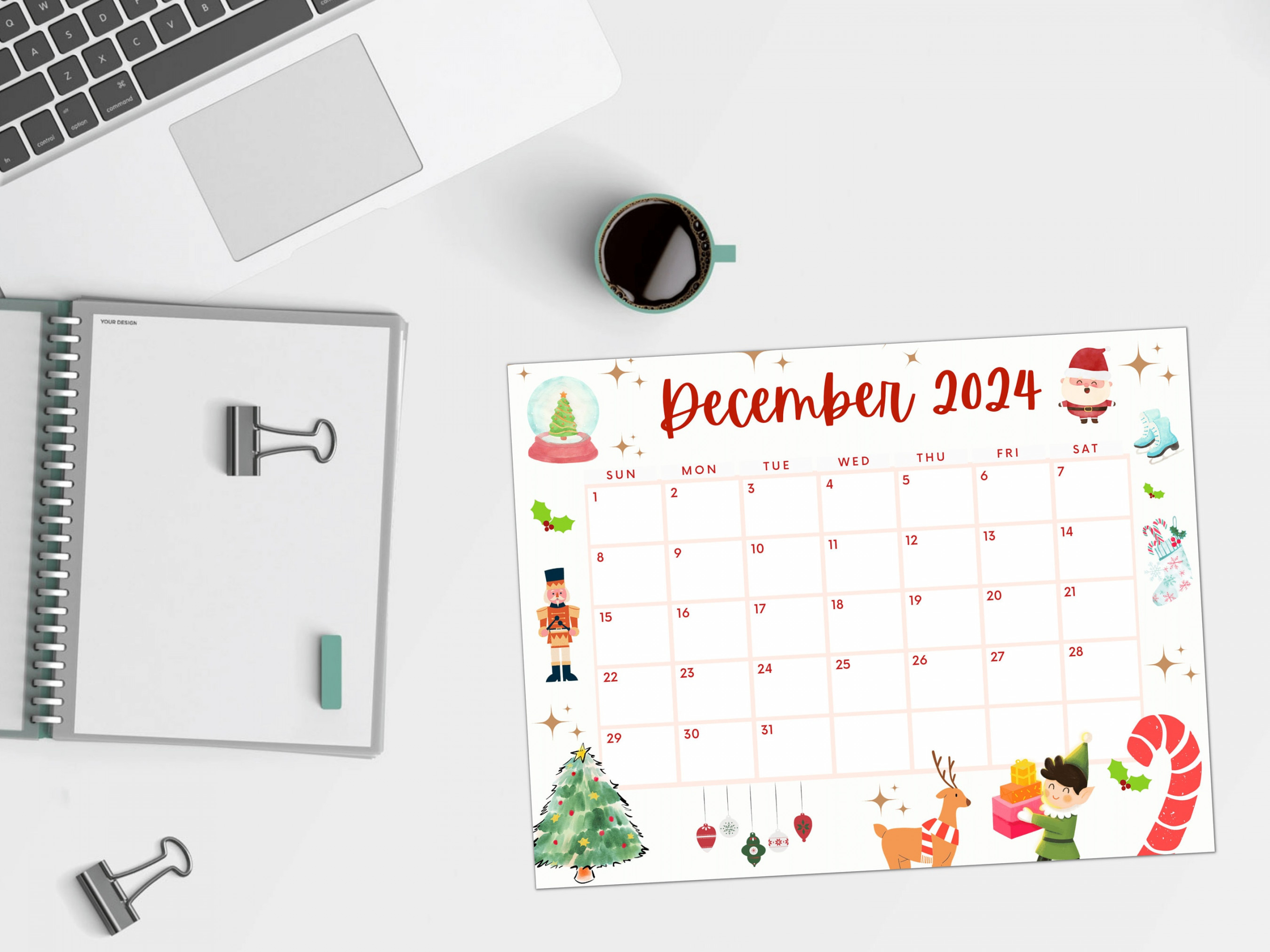 Printable December Calendar , Christmas Calendar, Holiday