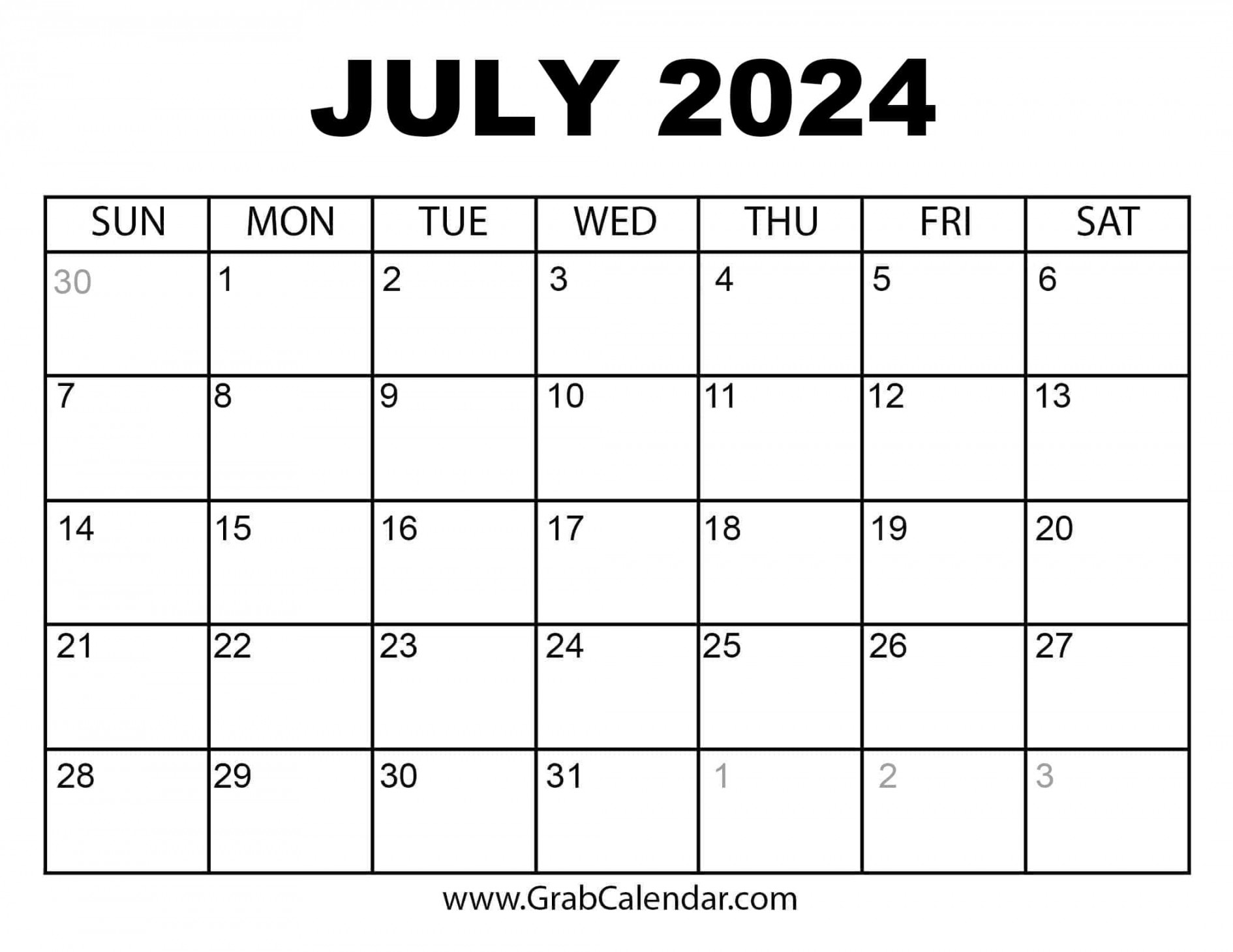 Printable july calendar