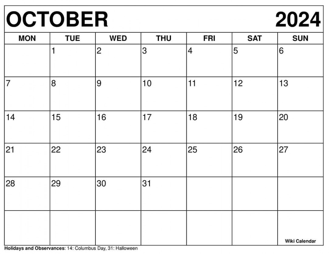 Printable October  Calendar Templates With Holidays