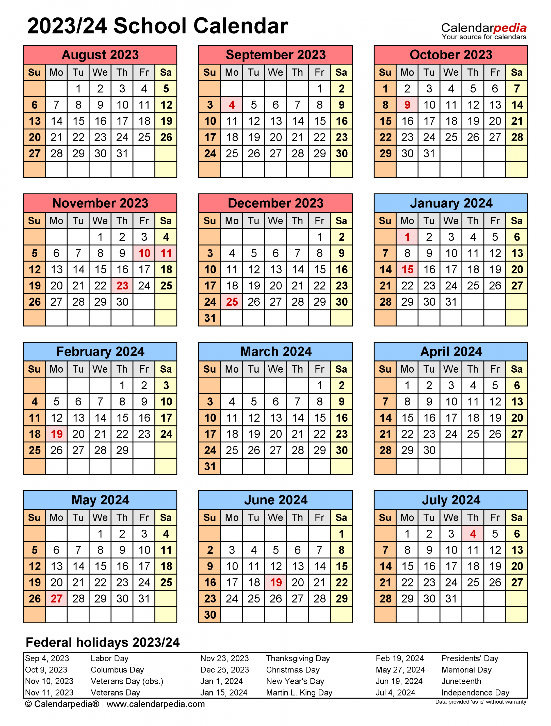 School Calendars / - Free Printable PDF templates