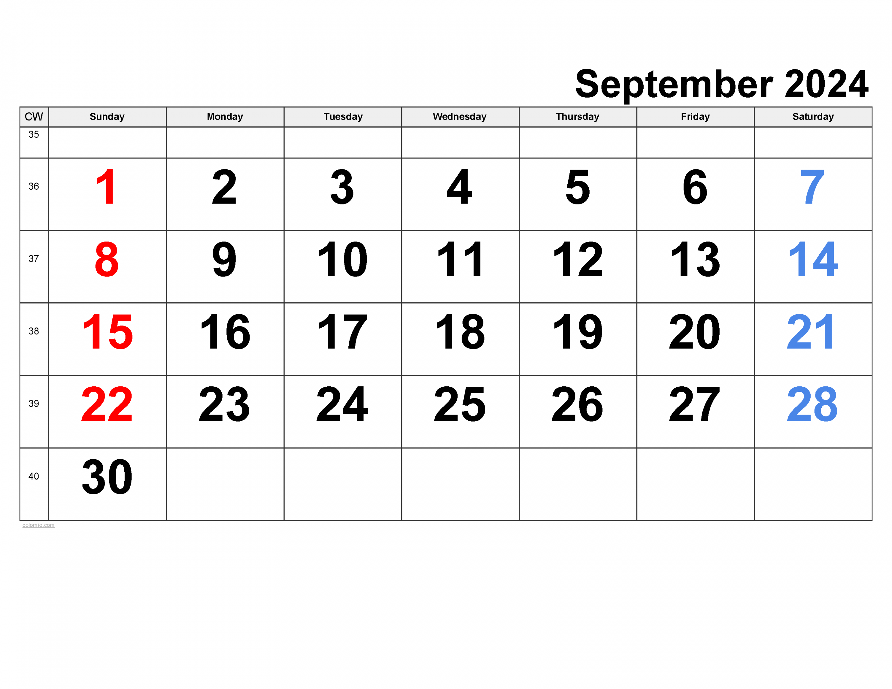 September  Calendar  Free Printable PDF, XLS and PNG