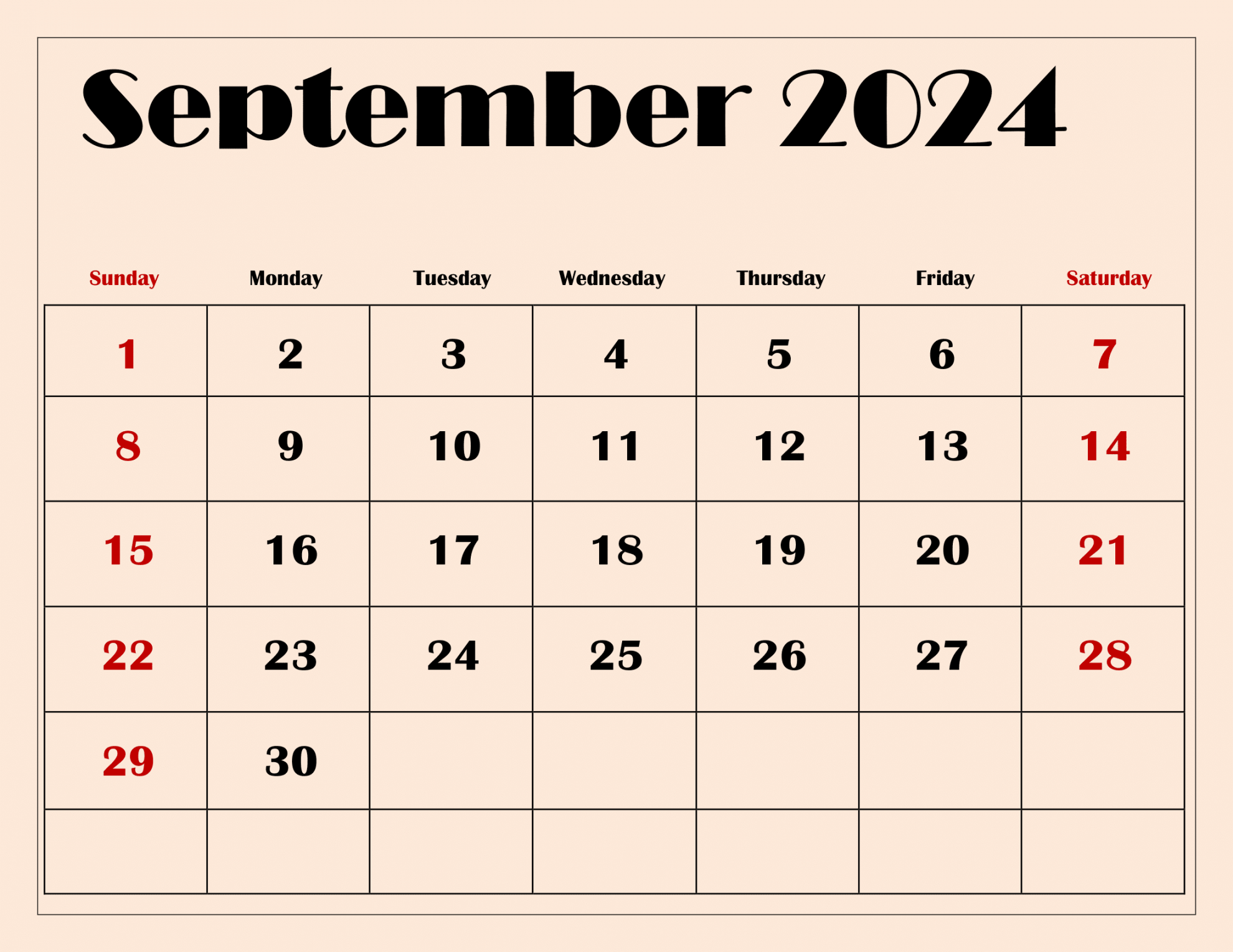 September  Calendar Printable PDF with Holidays