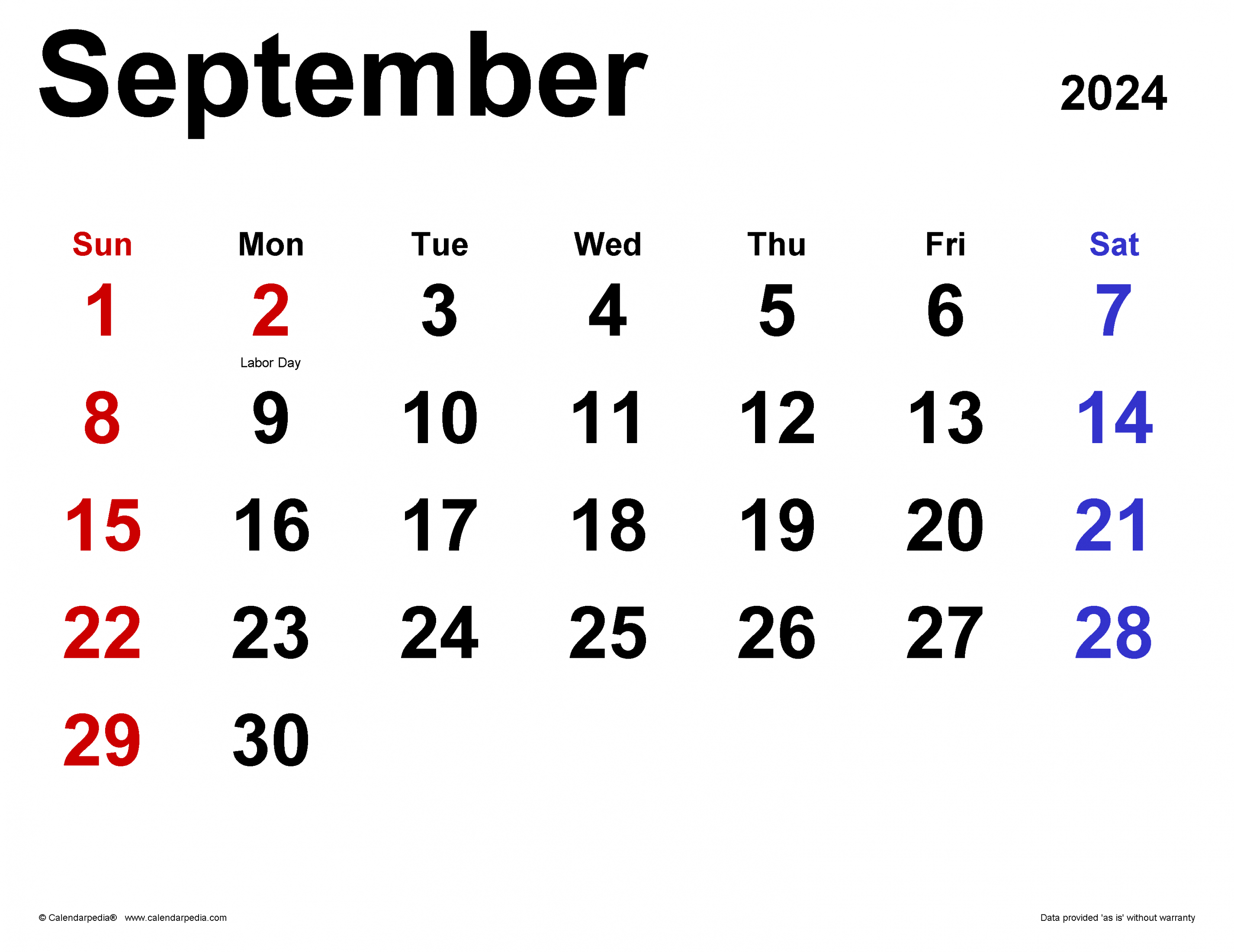 September  Calendar  Templates for Word, Excel and PDF