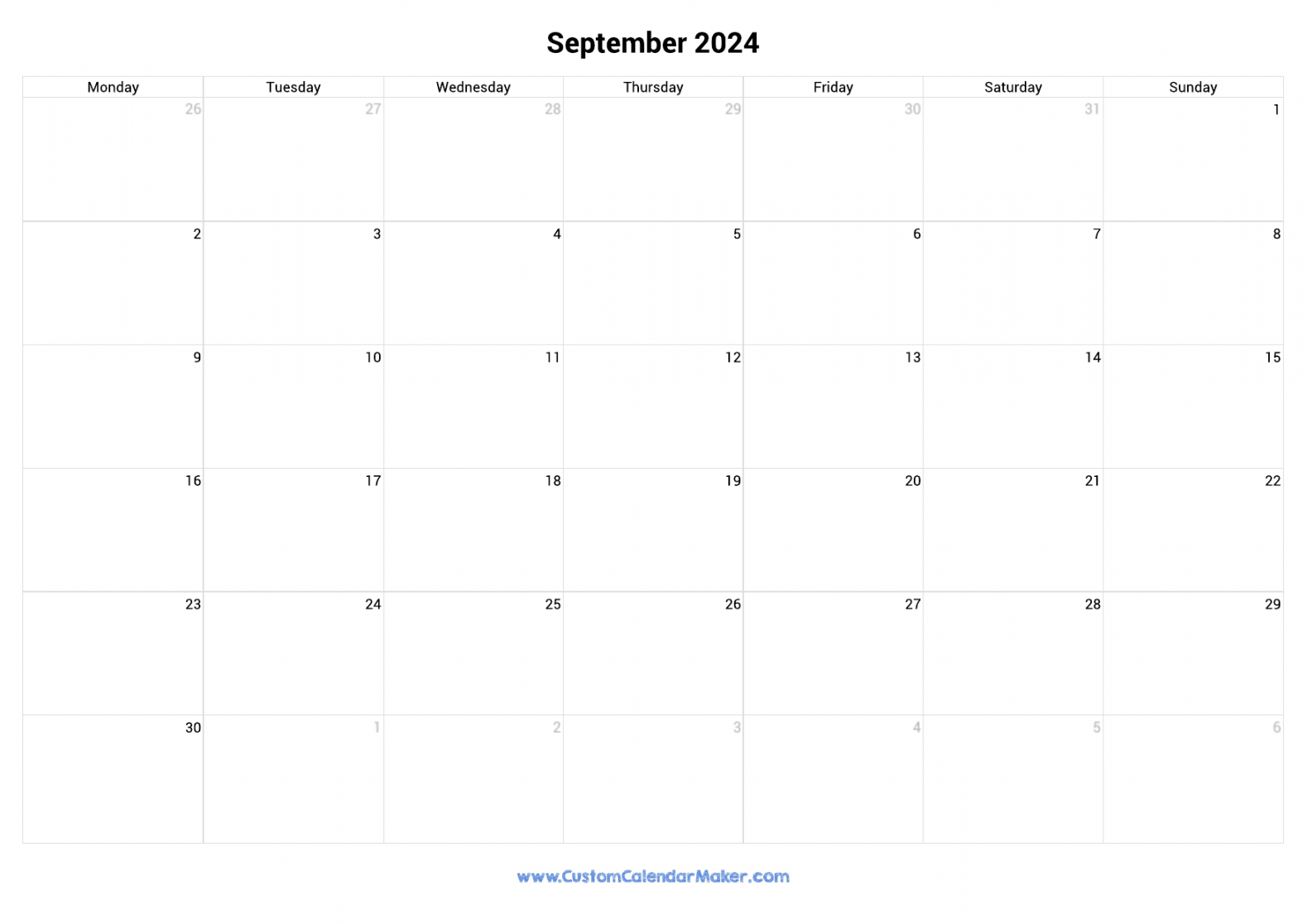 September  Printable Calendar With UK Bank Holidays