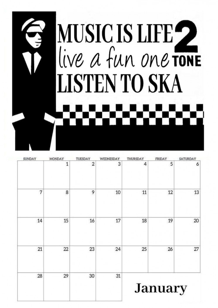 Ska Calendar  - A Way of Life - ska quotes - Handmade Art - Unique Ska  Gift