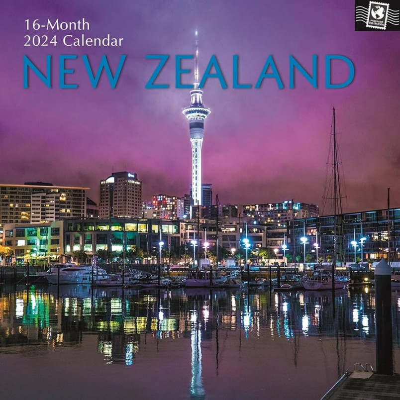 Square Wall Calendar, New Zealand, -Month Passport Collection Theme  with  Reminder Stickers (x In)