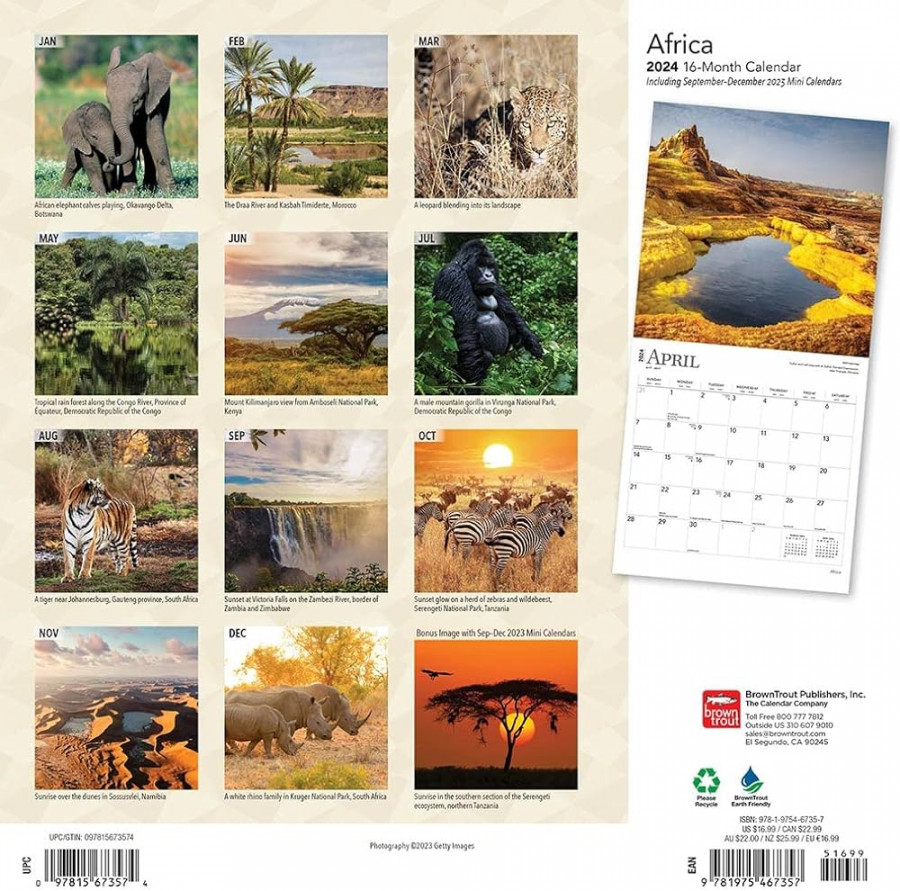 Africa    x  Inch Monthly Square Wall Calendar