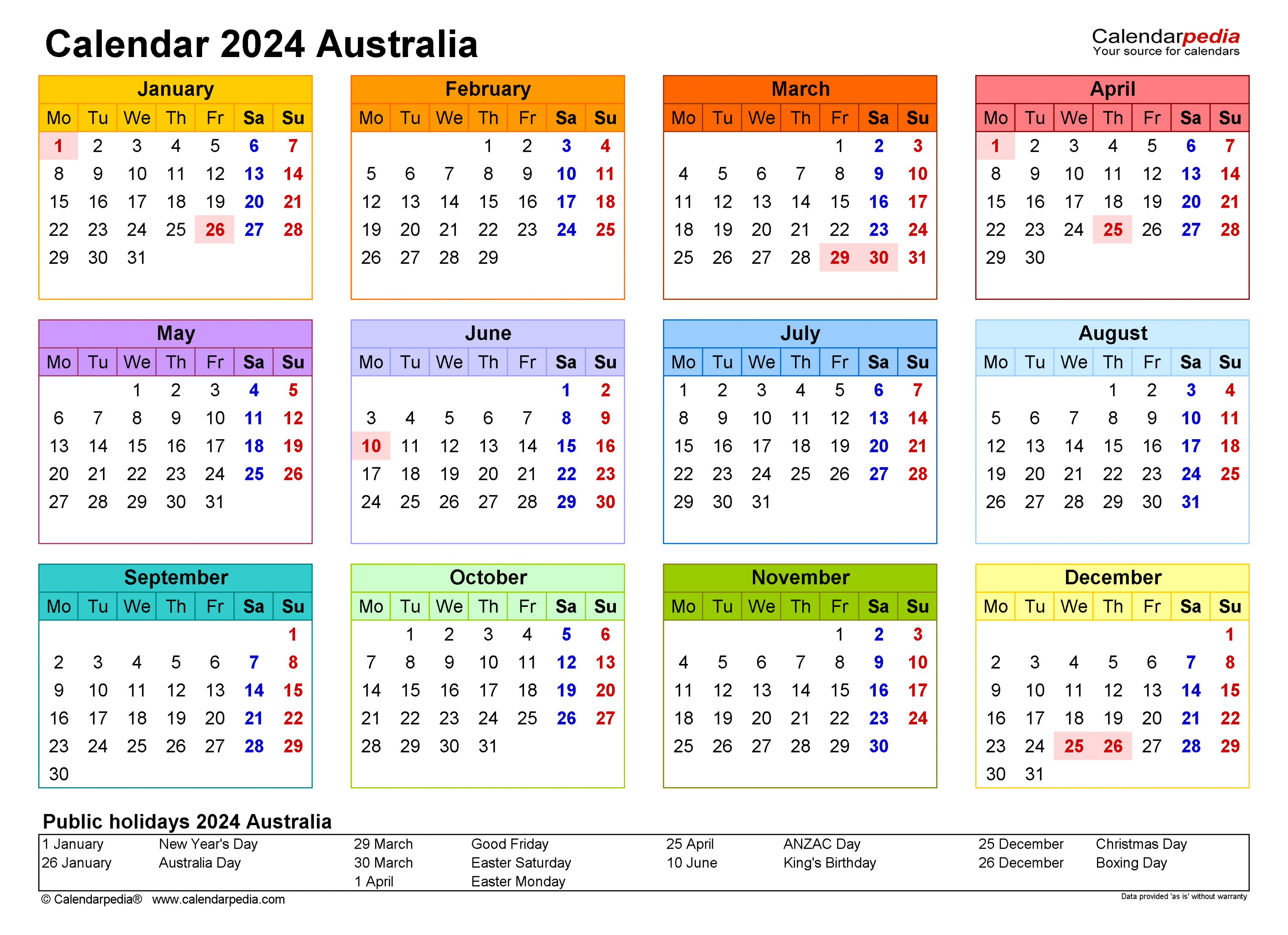 Australia Calendar  - Free Printable Word Templates