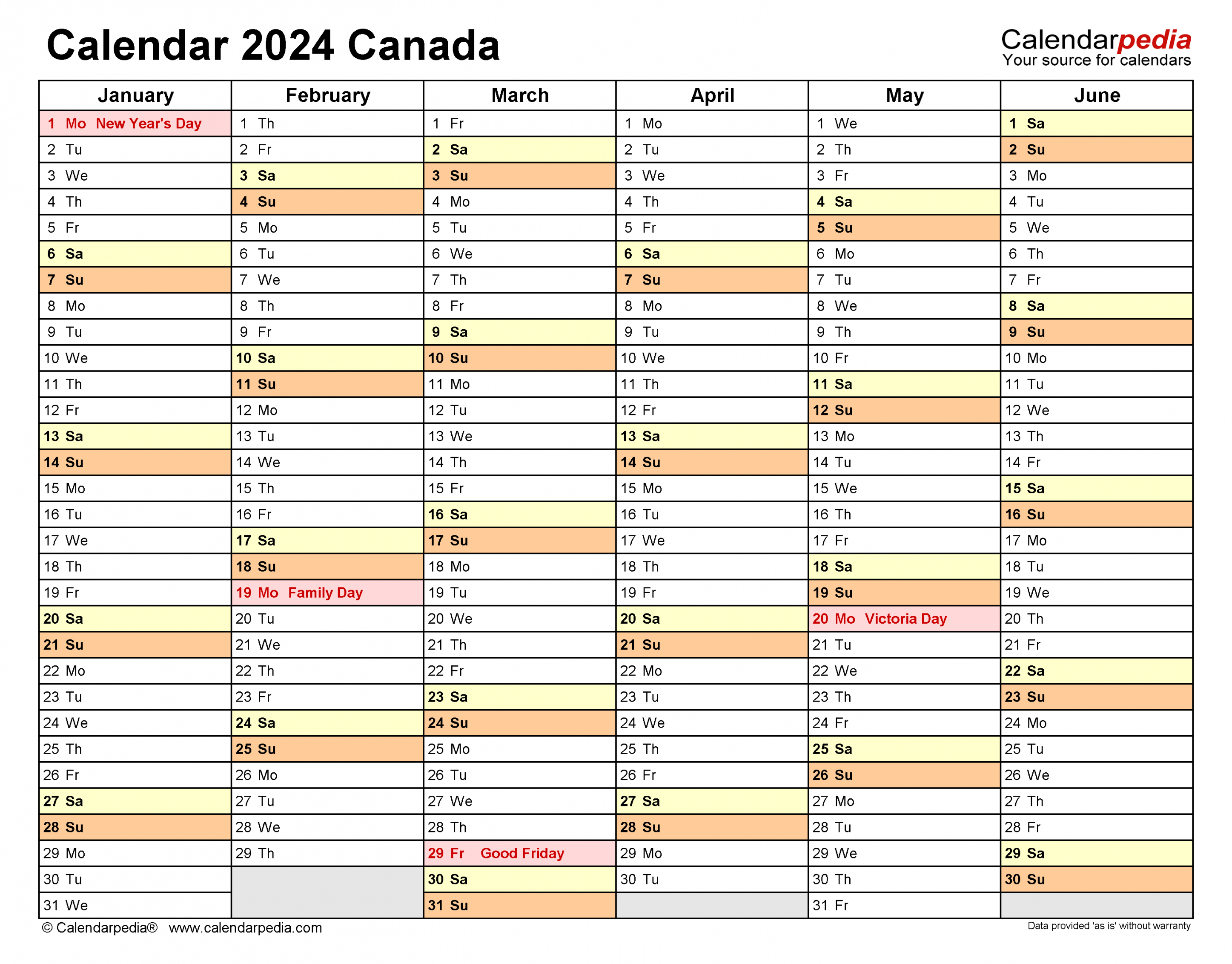 Canada Calendar  - Free Printable Excel templates