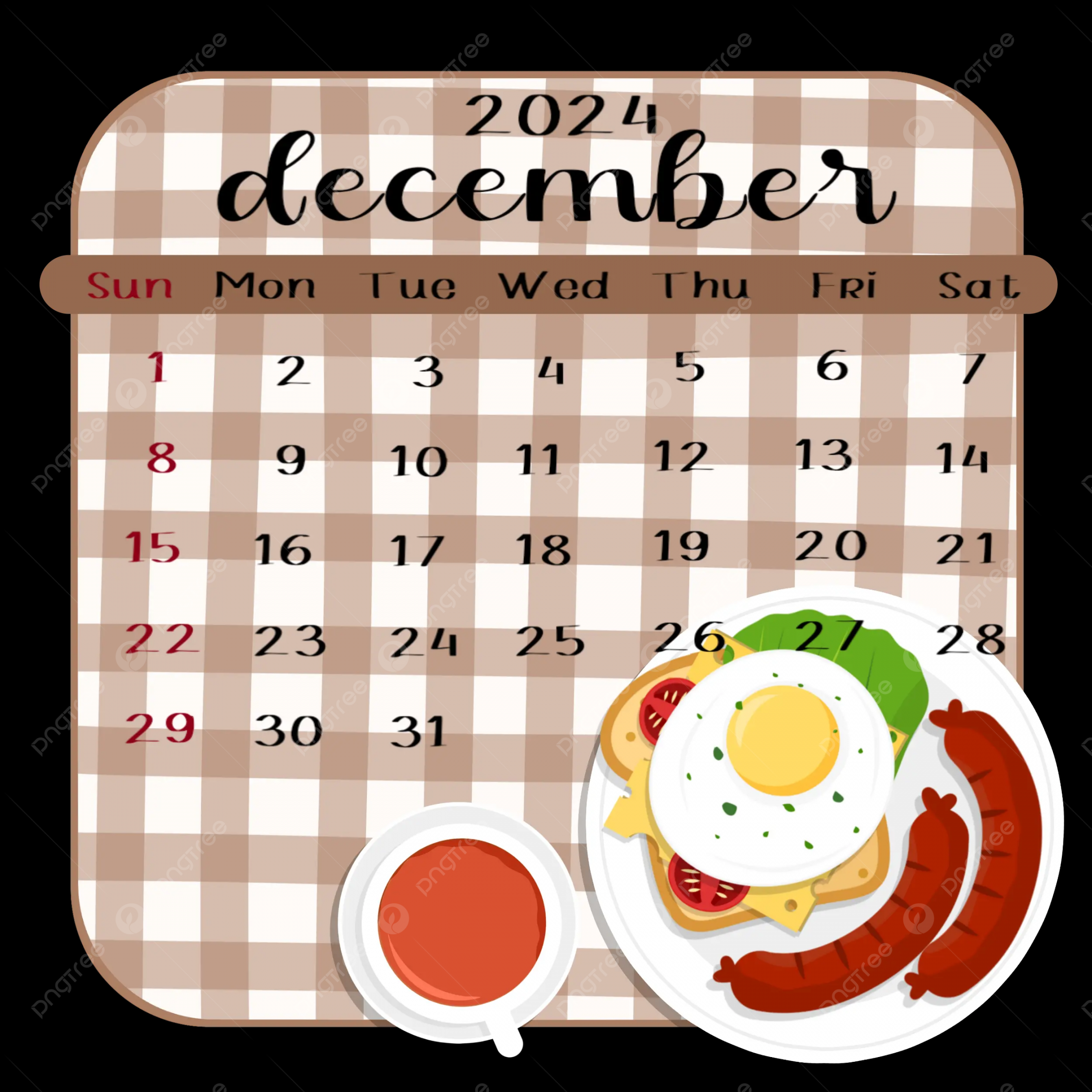 December  Calendar Breakfast With Tablecloth, , Monthly