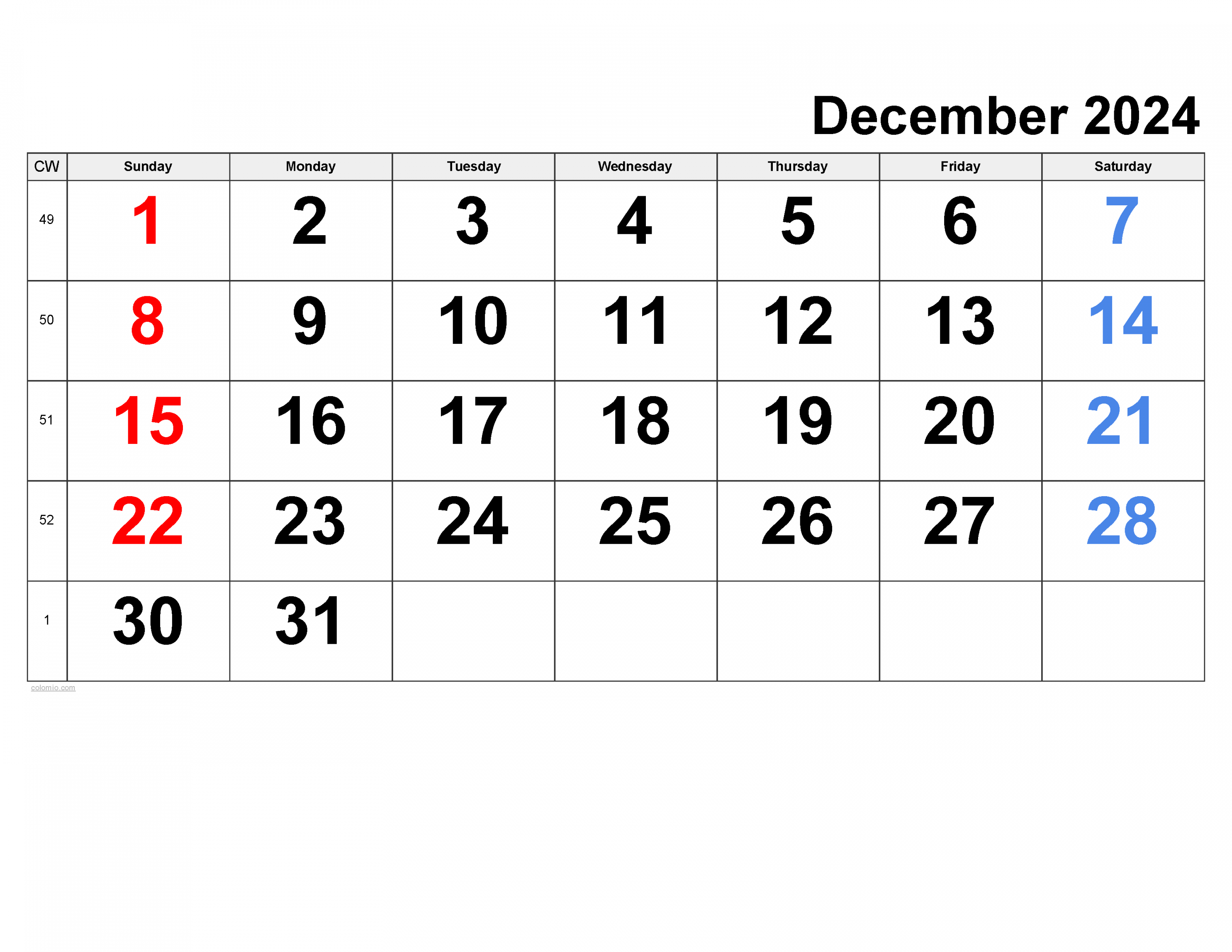 December  Calendar  Free Printable PDF, XLS and PNG