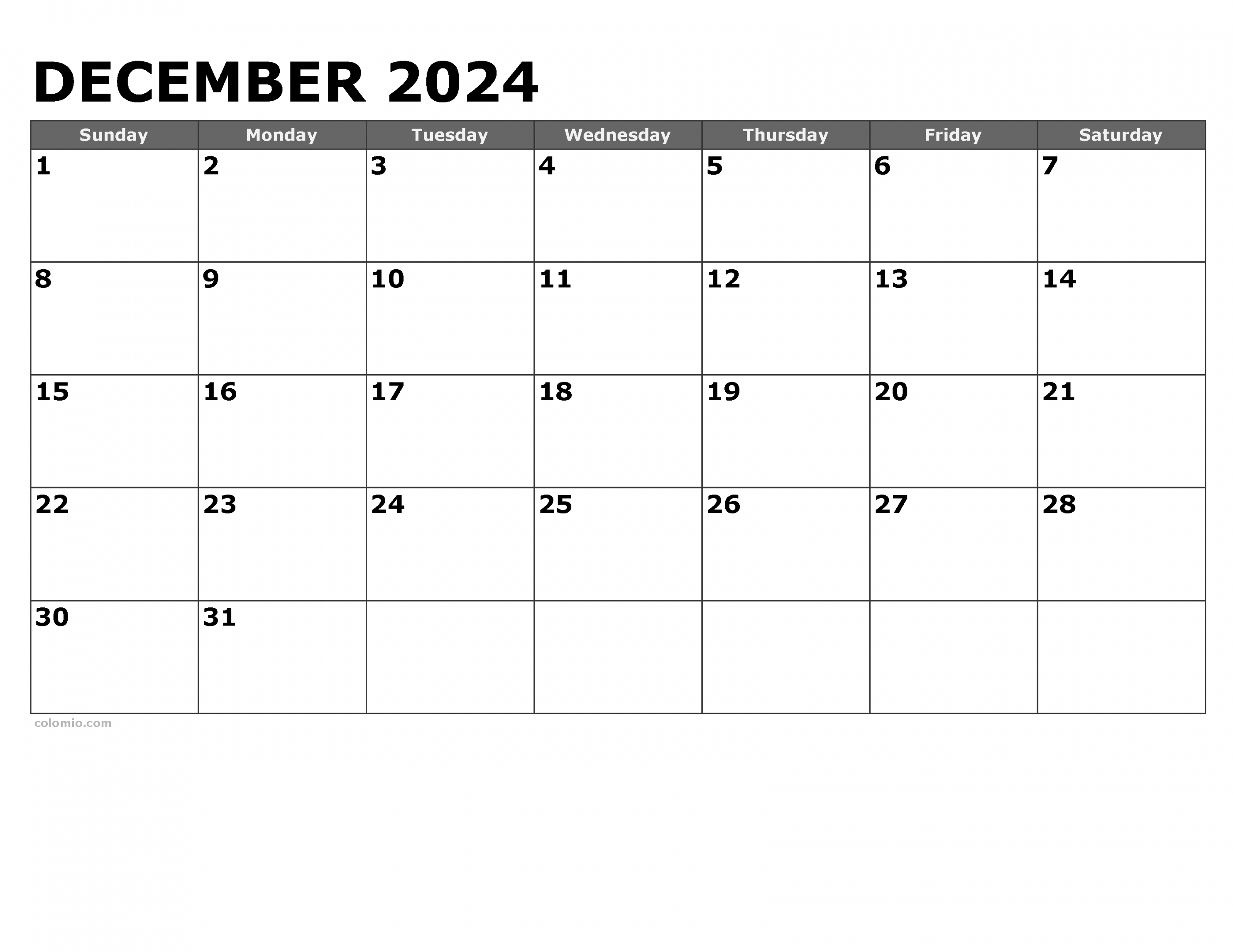 December  Calendar  Free Printable PDF, XLS and PNG