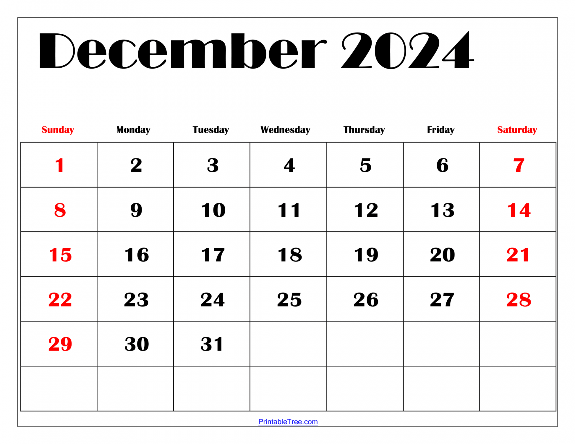 December calendar printable pdf blank free templates