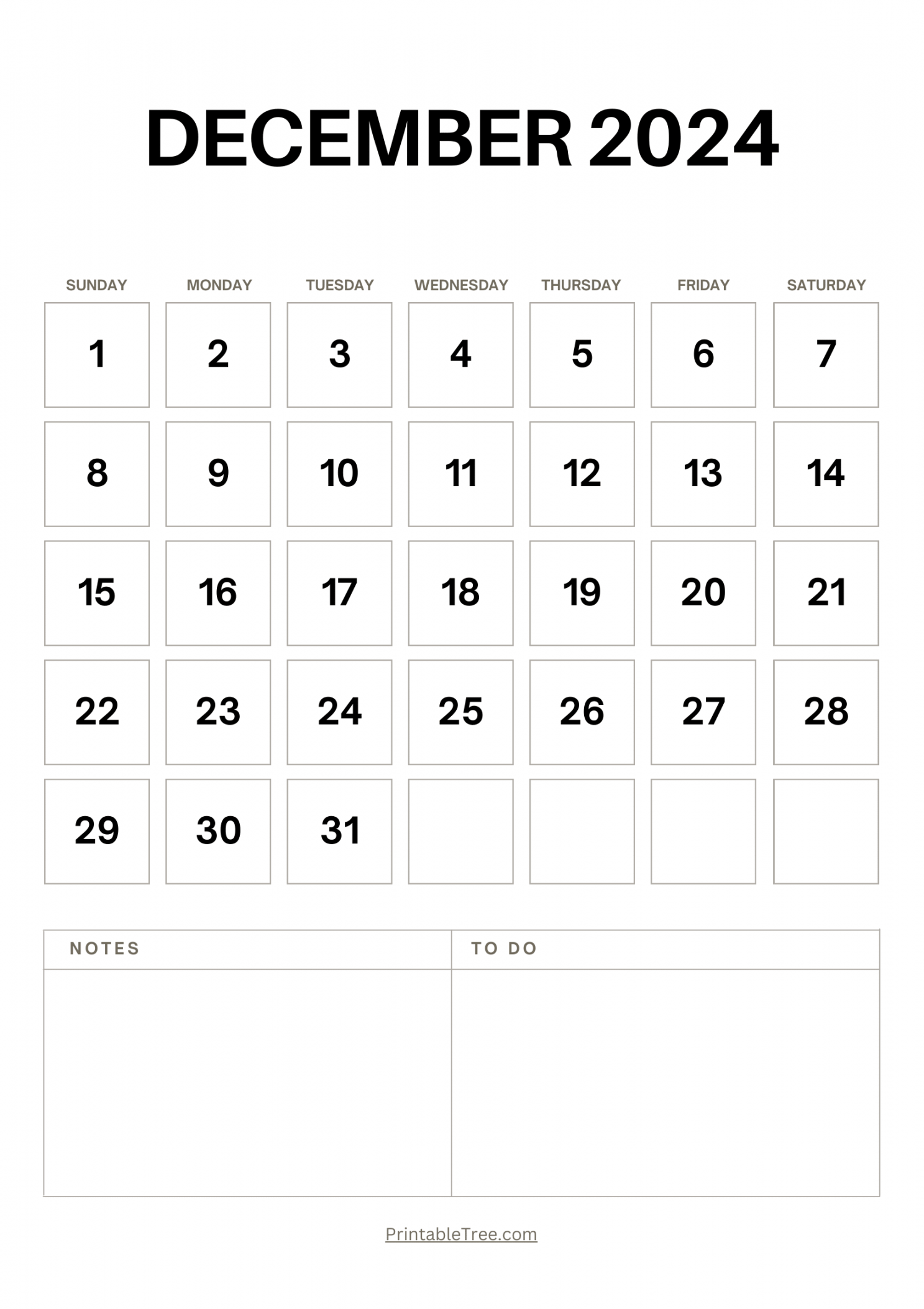 December  Calendar Printable PDF Blank Free templates