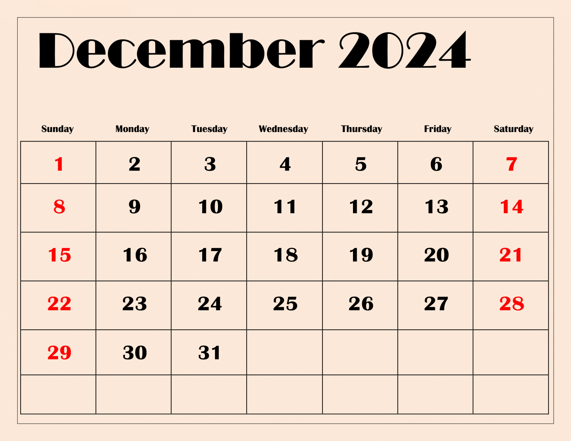 December  Calendar Printable PDF Blank Free templates
