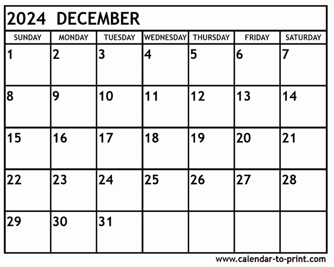 December  Calendar Printable