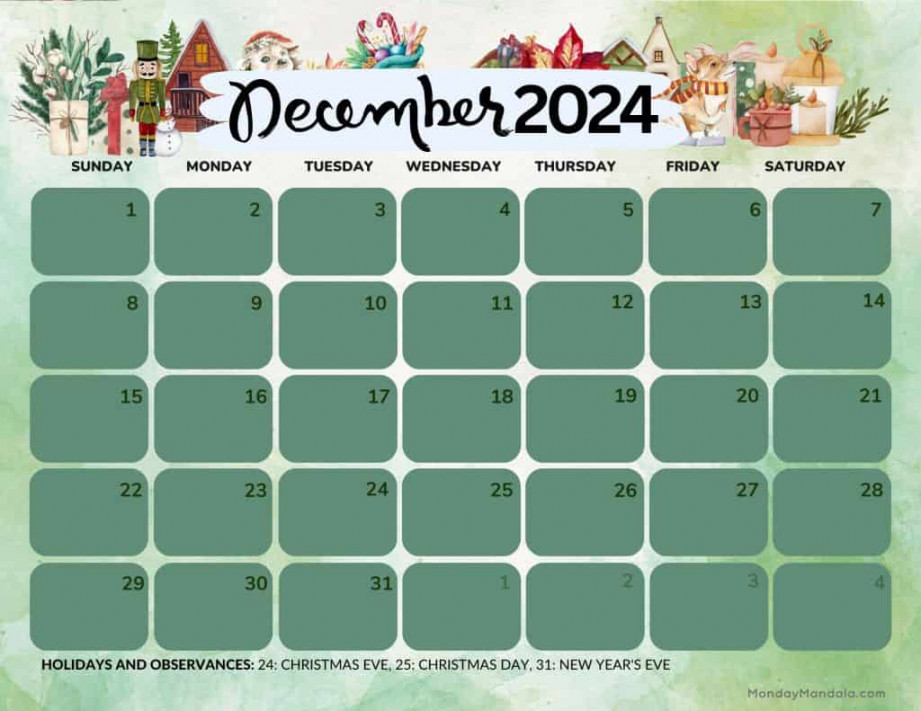 December  Calendars ( Free PDF Printables)