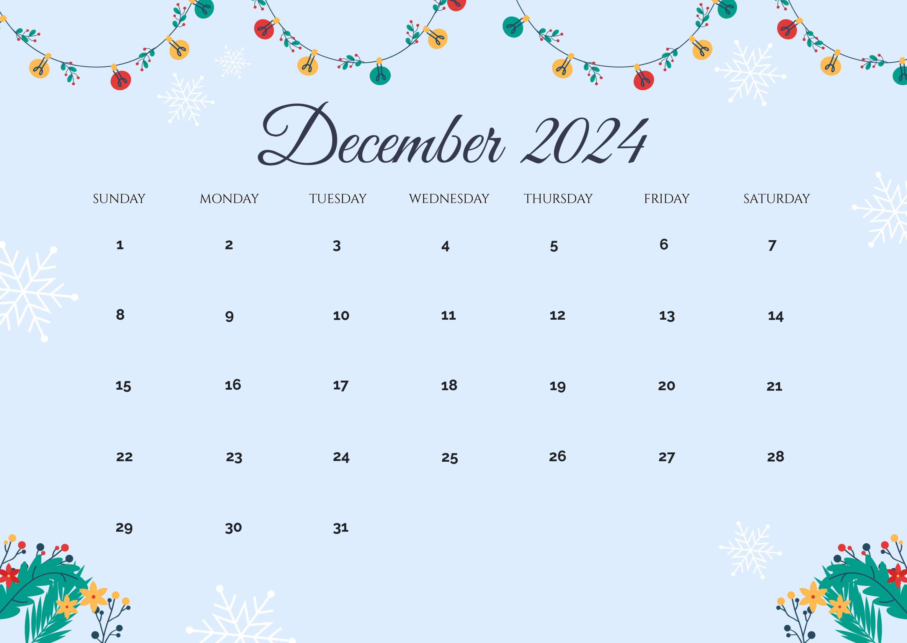 December  Horizontal Calendar Template - Edit Online