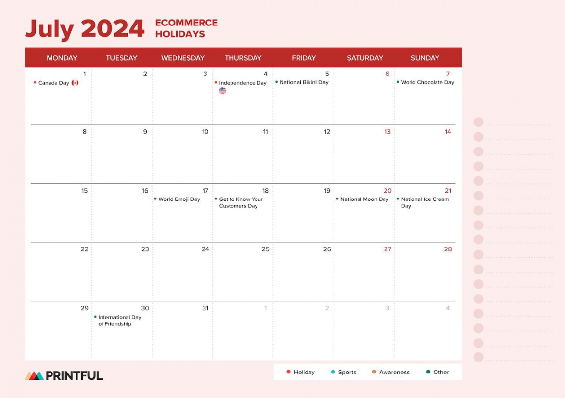 Ecommerce Holiday Calendar : Sales Events and Key Dates  Printful