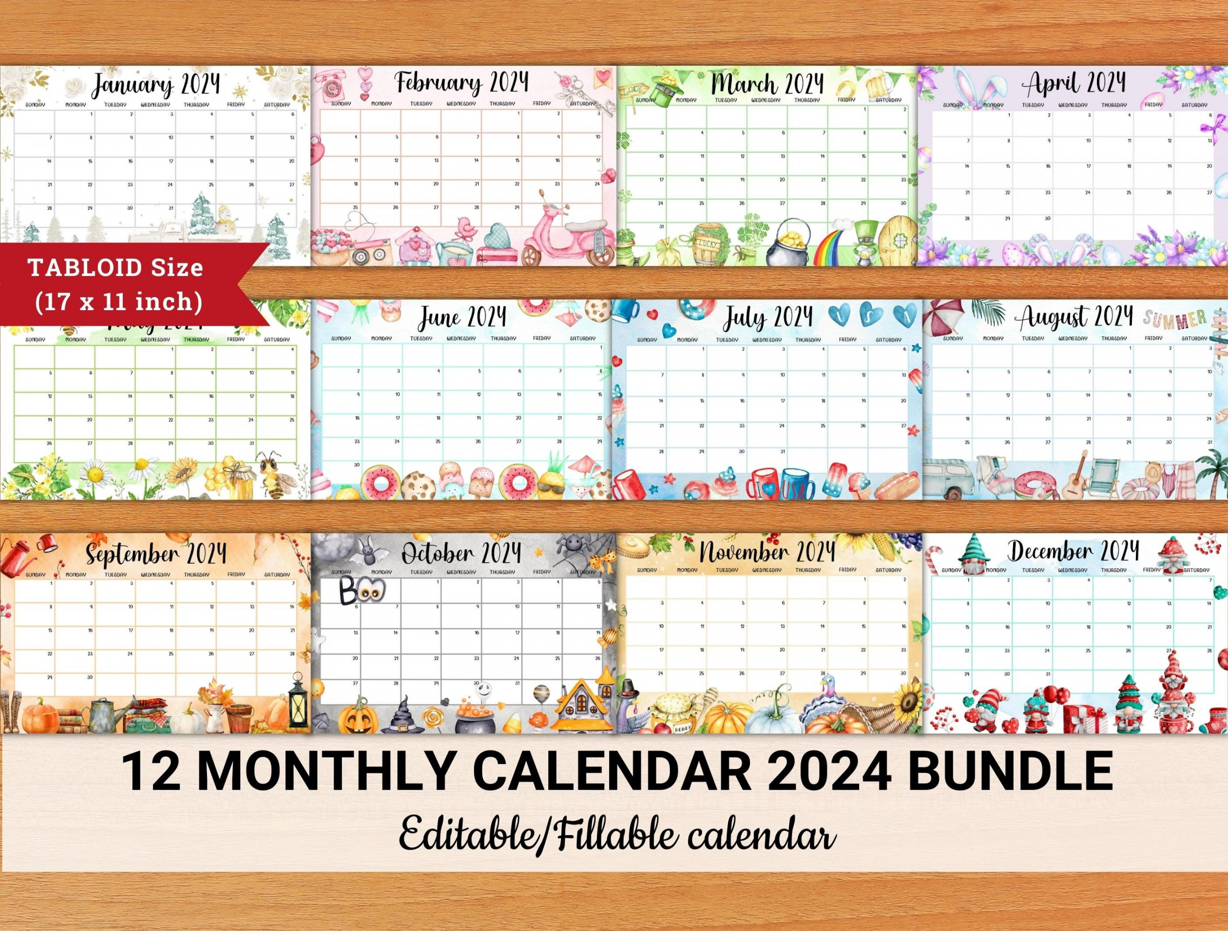 EDITABLE Calendar  Bundle ledger / Tabloid Size x In