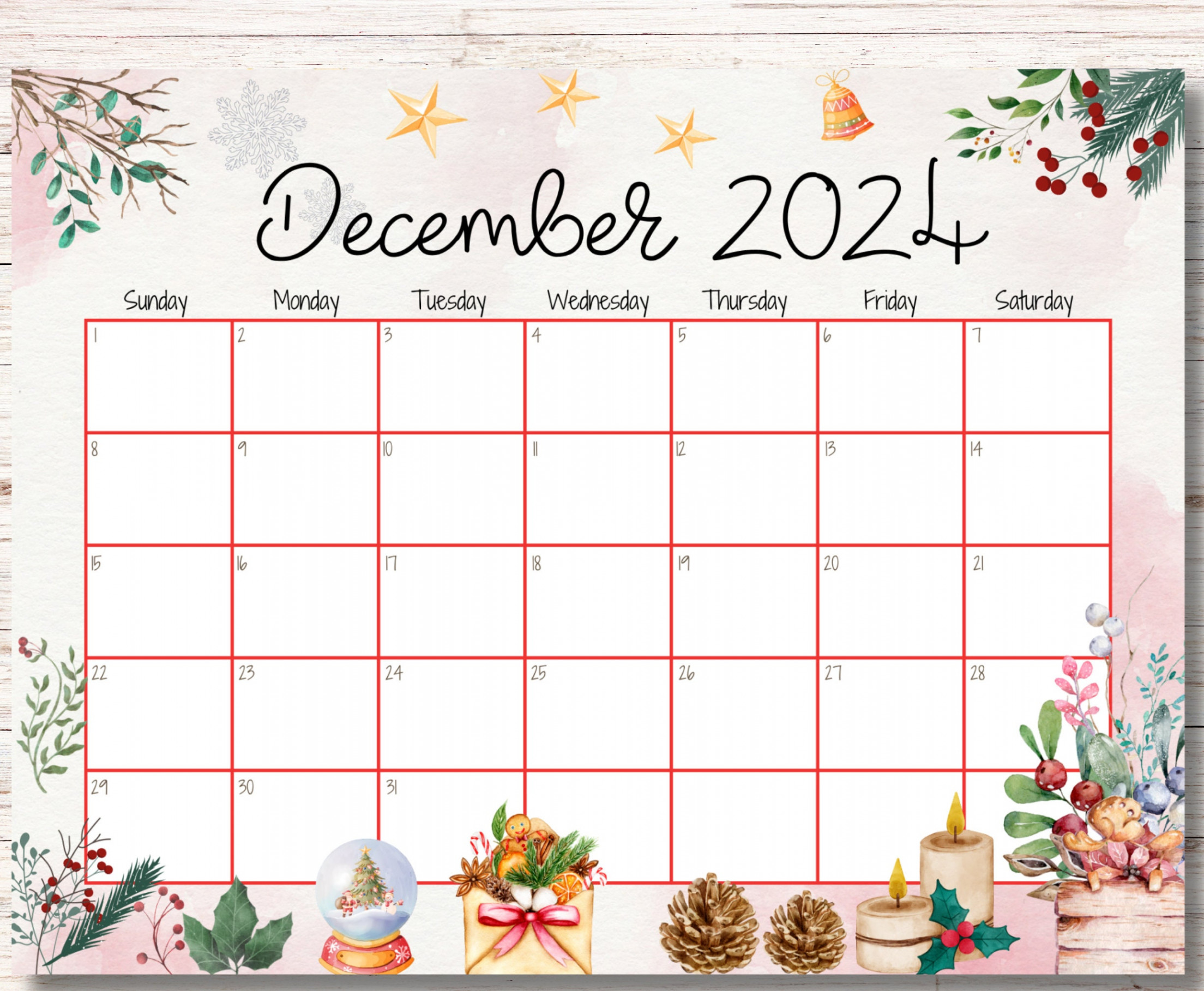 EDITABLE December  Calendar, Happy Christmas, Happy New Year