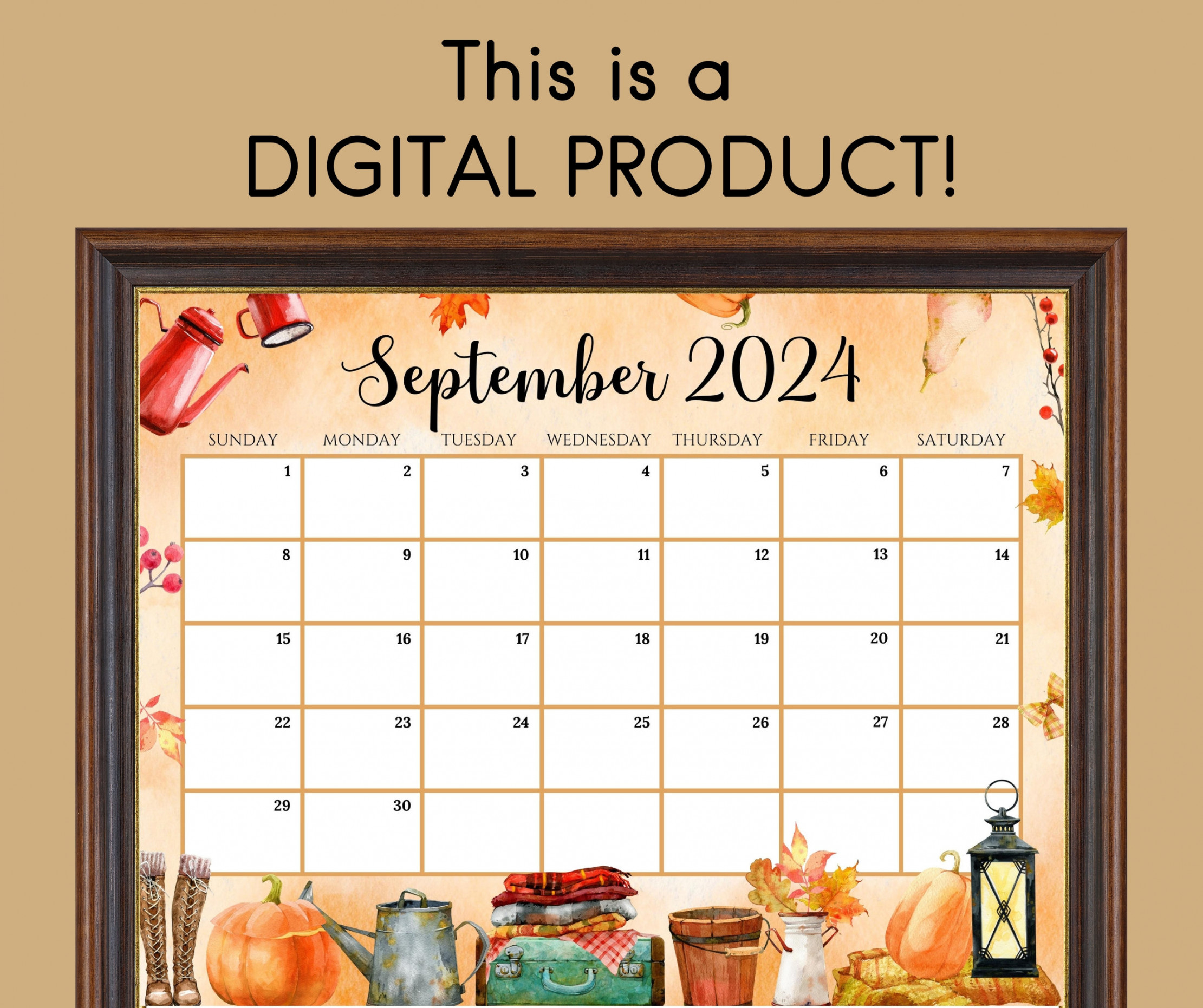 EDITABLE September  Calendar, Beautiful & Cozy Fall Autumn