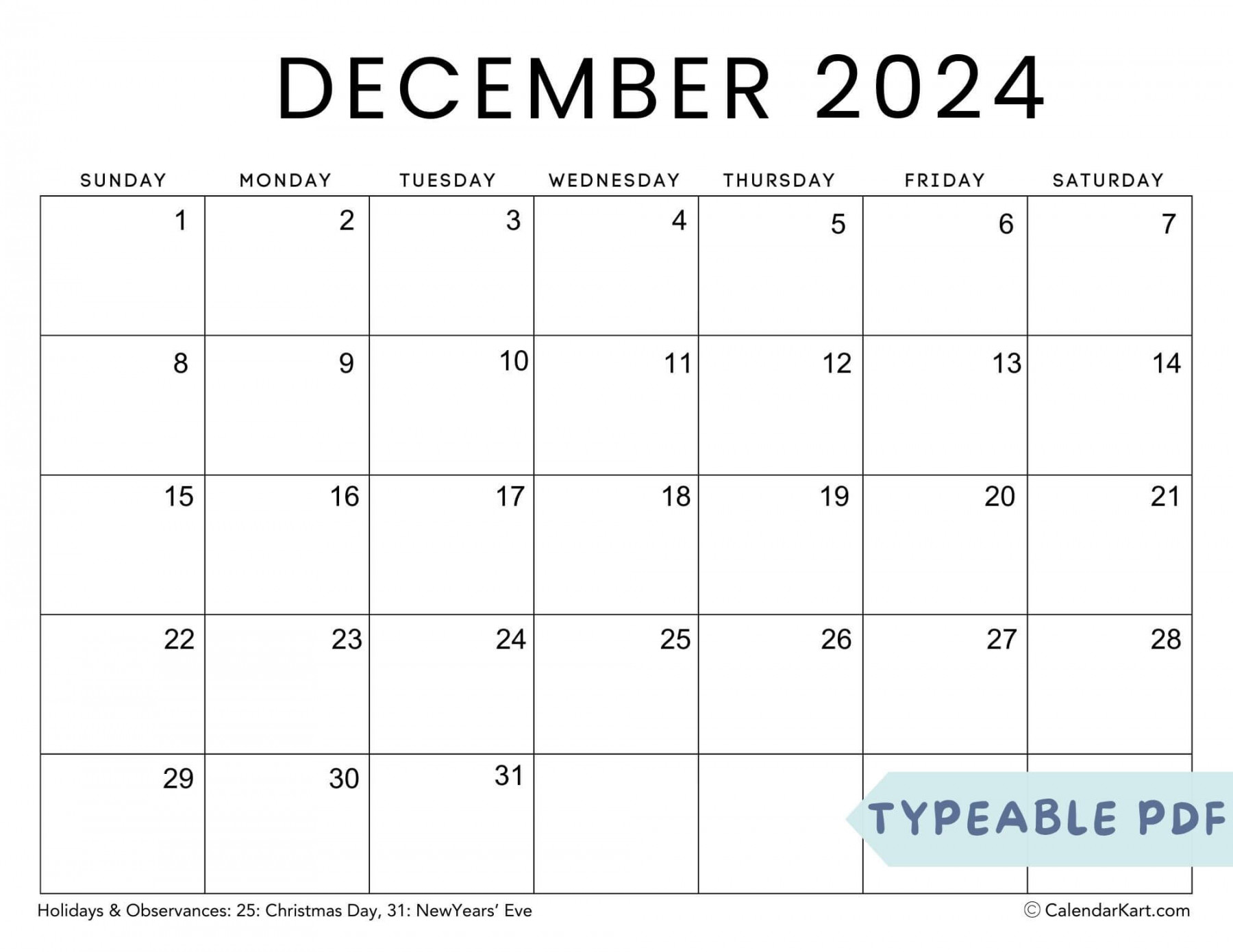 Free Printable December  Calendars - CalendarKart