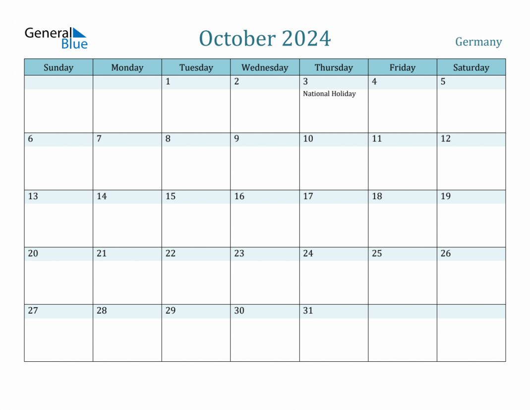 Germany Holiday Calendar for October